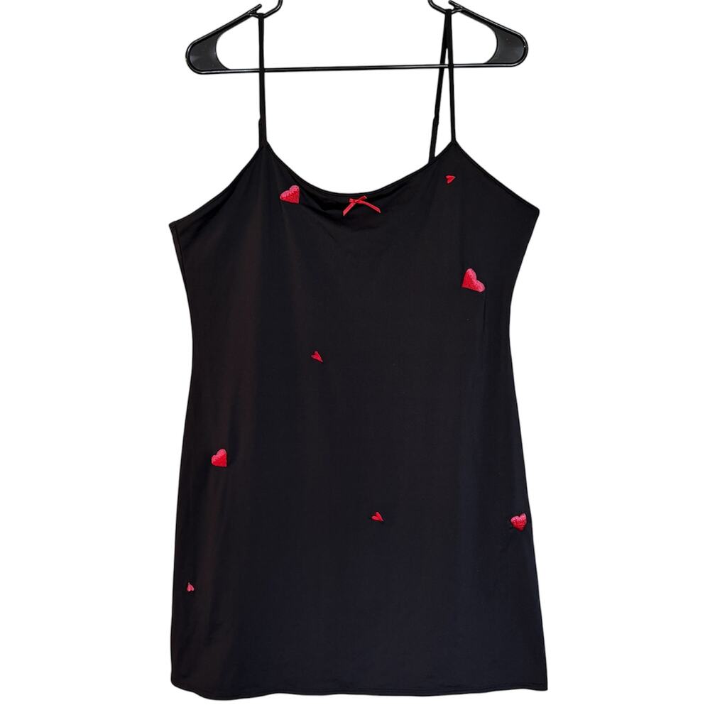 Josie Natori Black & Red Heart Spaghetti Strap Lingerie Night Dress Size Large